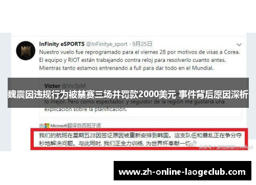 魏震因违规行为被禁赛三场并罚款2000美元 事件背后原因深析